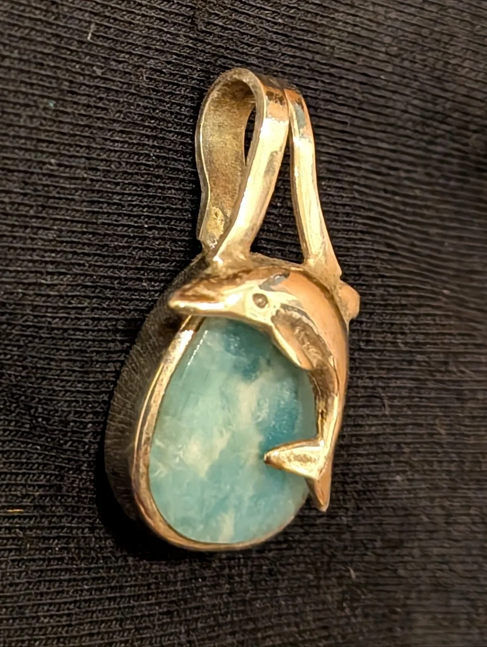 Dolphin Teardrop Caribbean Larimar Pendant & Sterling Silver - Picture 2 of 6